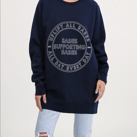 "UPLIFT ALL BABES" Big Sister Crew Neck Sweatshirt | Navy - Picture 1 of 5